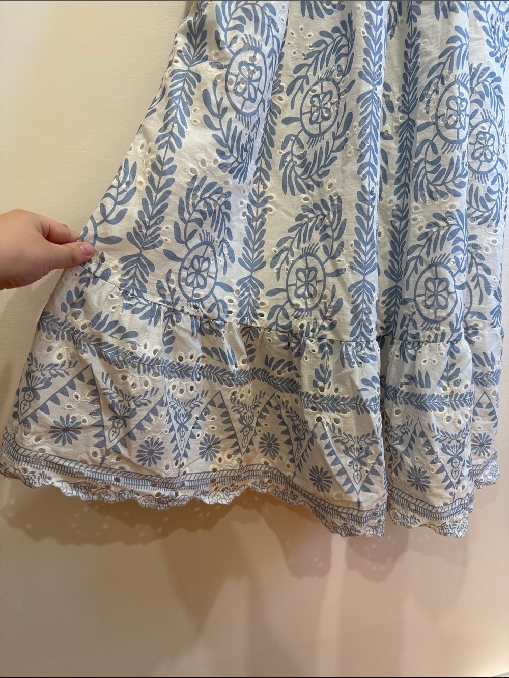Luisa Perla Blue Floral V-Neck Midi Dress with ElasticWaist Eyelet Made in Italy - Picture 4 of 11